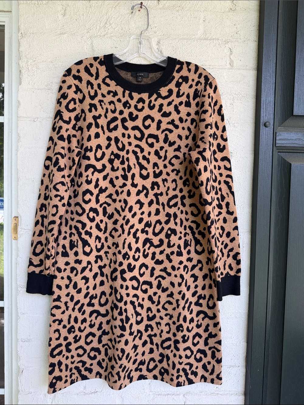 J. Crew Camel/Black Leopard Print Sweater Dress Size Medium - Picture 4 of 12